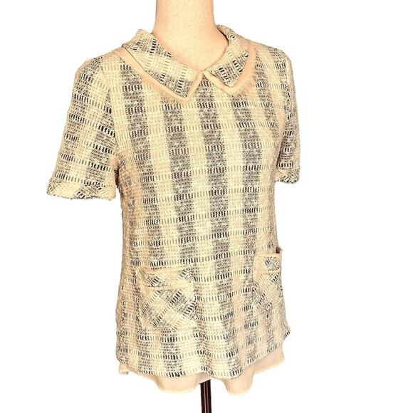 Anthropologie 9-H15 STCL Collared Knit Tweed Boucle Short Sleeve Top Medium - Picture 3 of 8